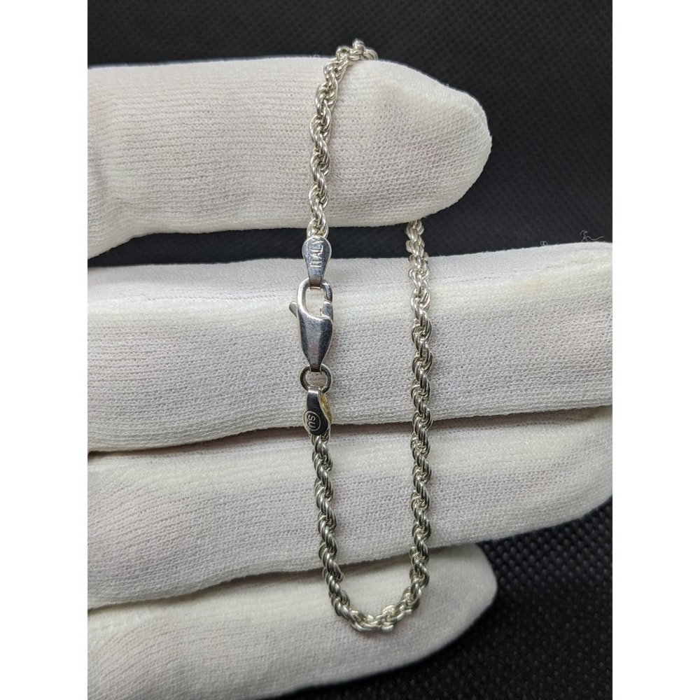 Sterling Silver 925 6.75in and 3.8mm Rope Bracelet Made in Italy.
